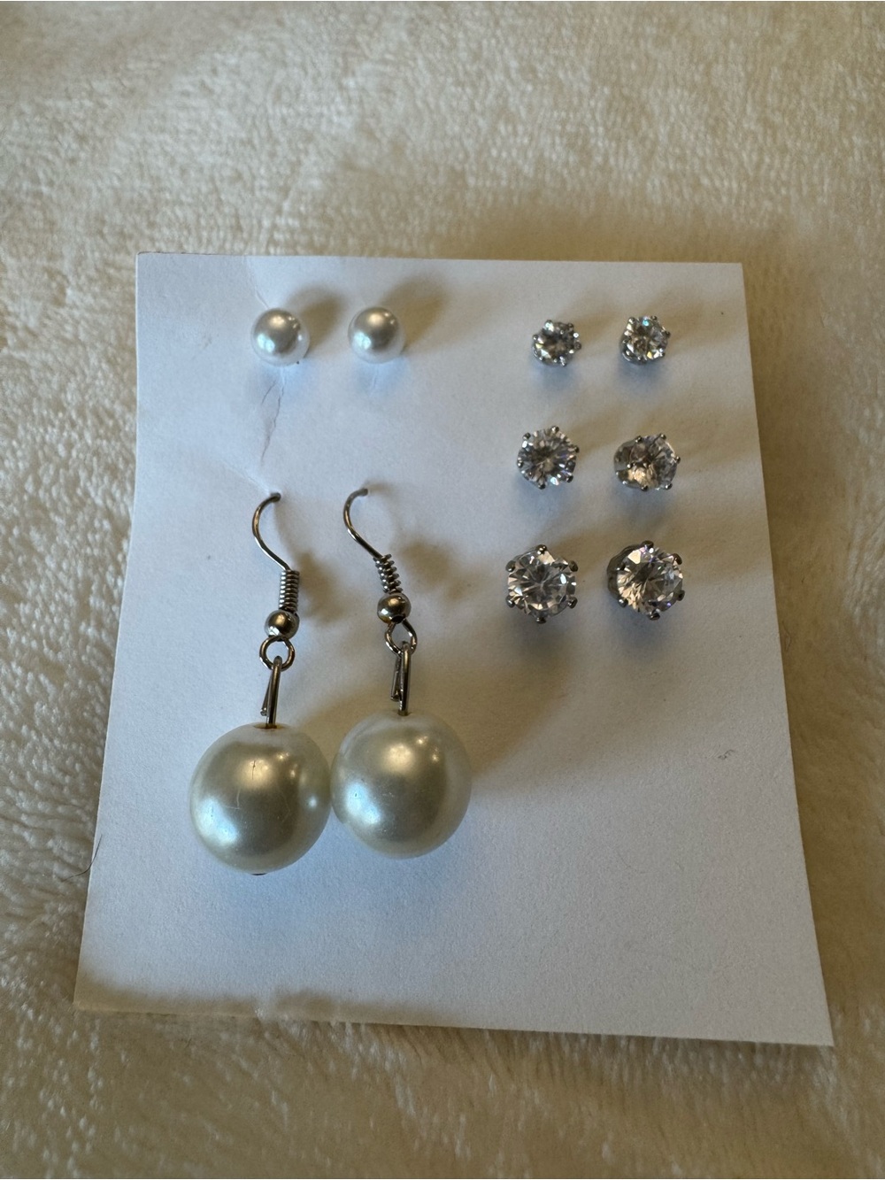 Pearl and Crystal Stud & Drop Earring Set - White